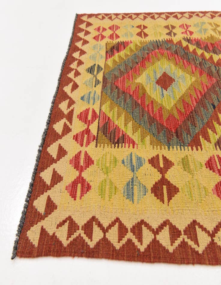 Detail image of  3' 2 x 6' 7  Hand Woven Kilim Maymana Wool Runner Rug