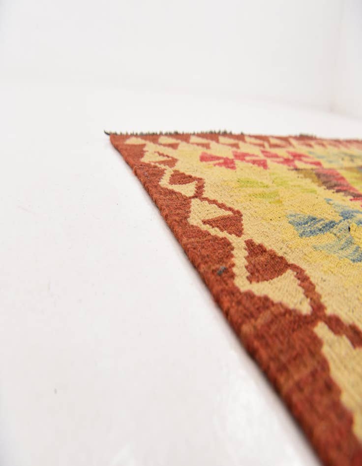 Detail image of  3' 2 x 6' 7  Hand Woven Kilim Maymana Wool Runner Rug