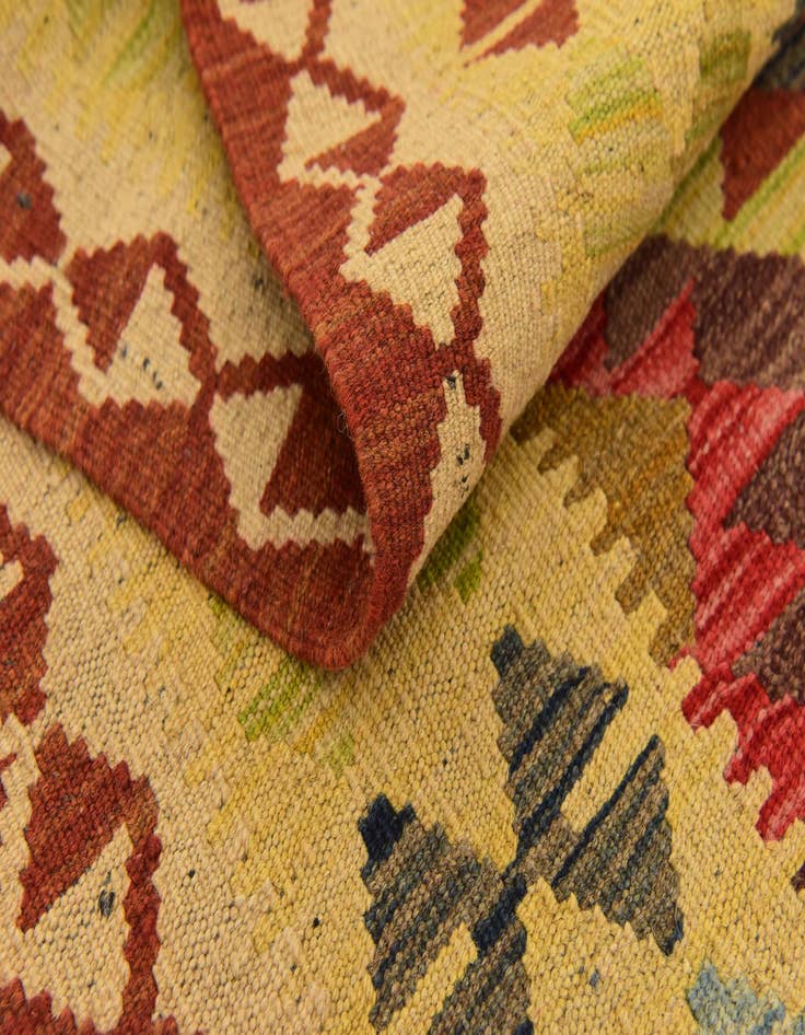 Detail image of  3' 2 x 6' 7  Hand Woven Kilim Maymana Wool Runner Rug