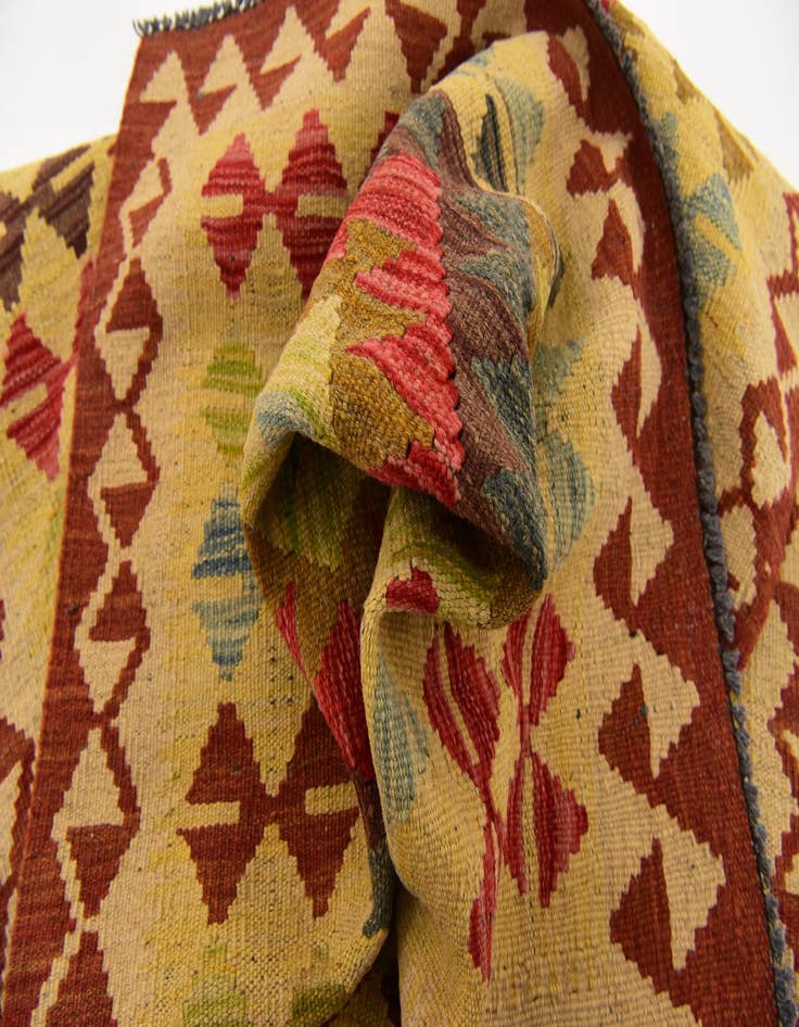 Detail image of  3' 2 x 6' 7  Hand Woven Kilim Maymana Wool Runner Rug