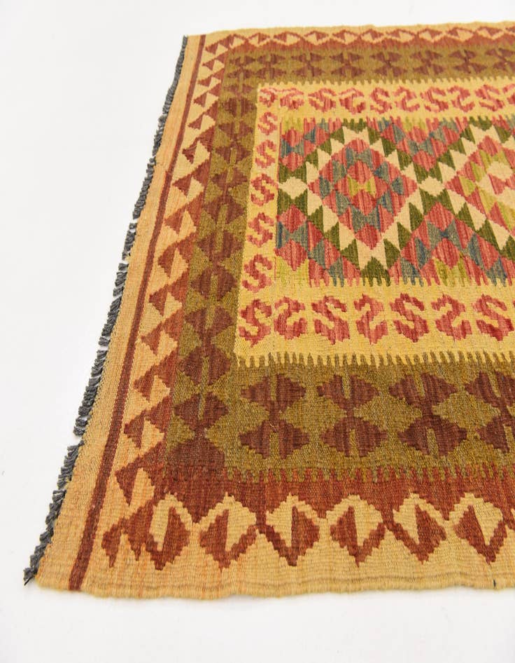 Detail image of  3' 4 x 6' 10  Hand Woven Kilim Maymana Wool Runner Rug