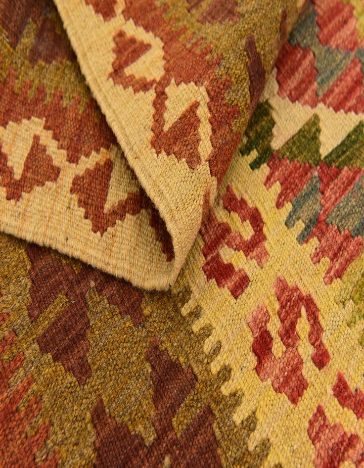 Detail image of  3' 4 x 6' 10  Hand Woven Kilim Maymana Wool Runner Rug
