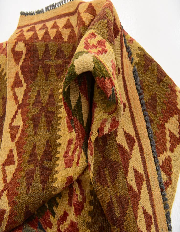 Detail image of  3' 4 x 6' 10  Hand Woven Kilim Maymana Wool Runner Rug