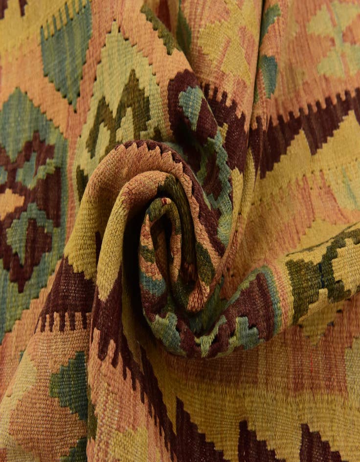 Detail image of  2' 7 x 9' 9  Hand Woven Kilim Maymana Wool Runner Rug