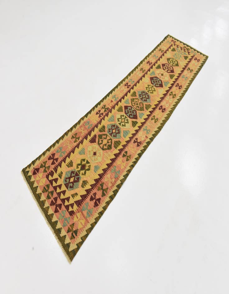 Detail image of  2' 7 x 9' 9  Hand Woven Kilim Maymana Wool Runner Rug