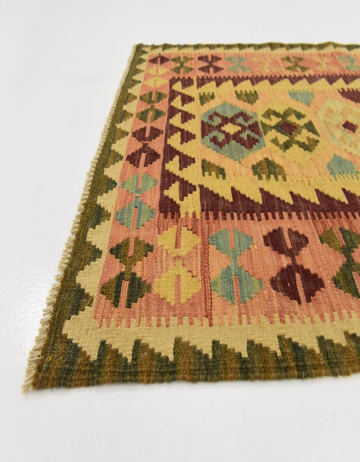 Detail image of  2' 7 x 9' 9  Hand Woven Kilim Maymana Wool Runner Rug