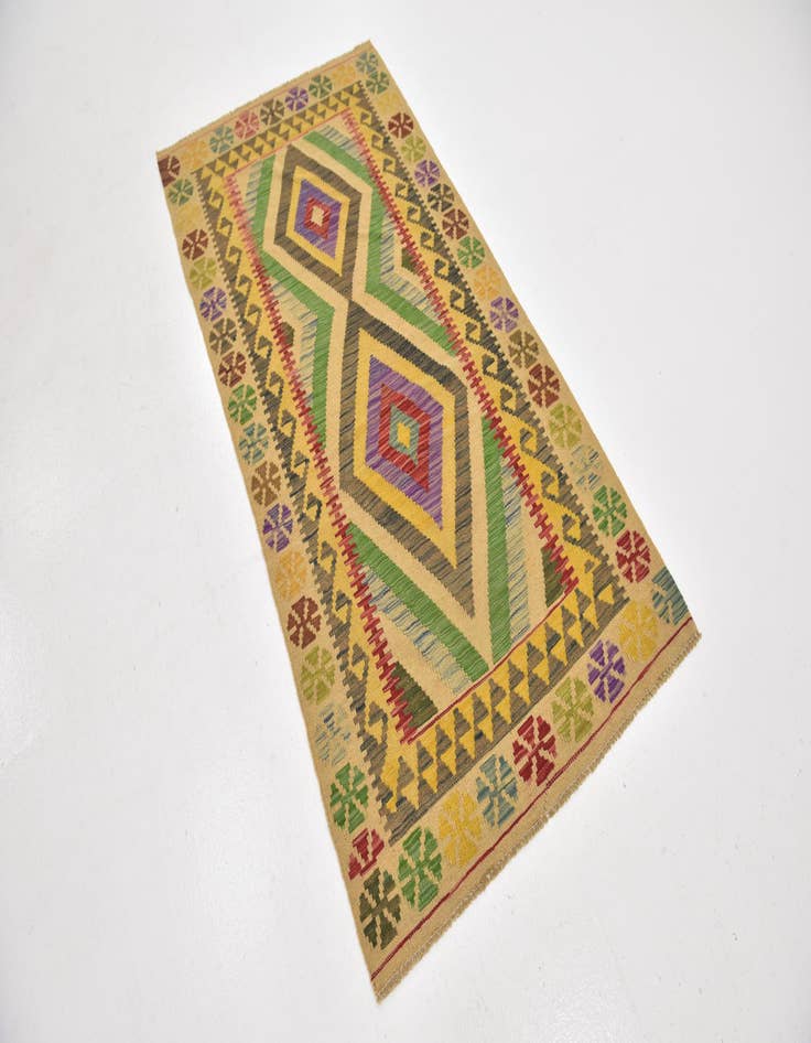 Detail image of  3' 3 x 6' 4  Hand Woven Kilim Maymana Wool Runner Rug