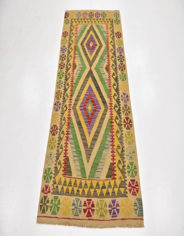 Detail image of  3' 3 x 6' 4  Hand Woven Kilim Maymana Wool Runner Rug