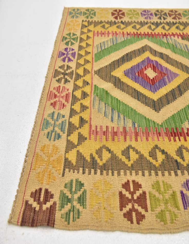 Detail image of  3' 3 x 6' 4  Hand Woven Kilim Maymana Wool Runner Rug