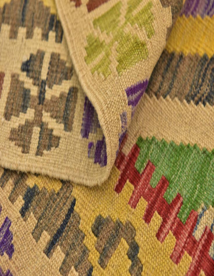 Detail image of  3' 3 x 6' 4  Hand Woven Kilim Maymana Wool Runner Rug