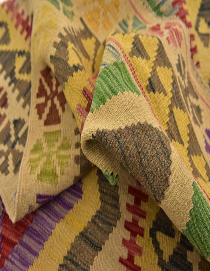 Detail image of  3' 3 x 6' 4  Hand Woven Kilim Maymana Wool Runner Rug