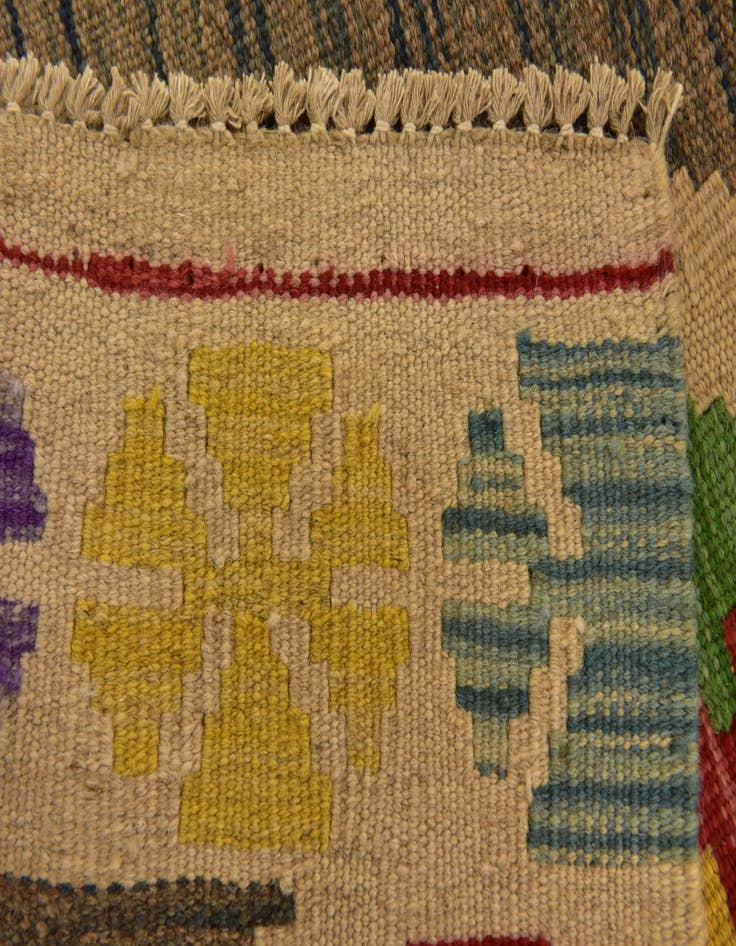 Detail image of  3' 3 x 6' 4  Hand Woven Kilim Maymana Wool Runner Rug