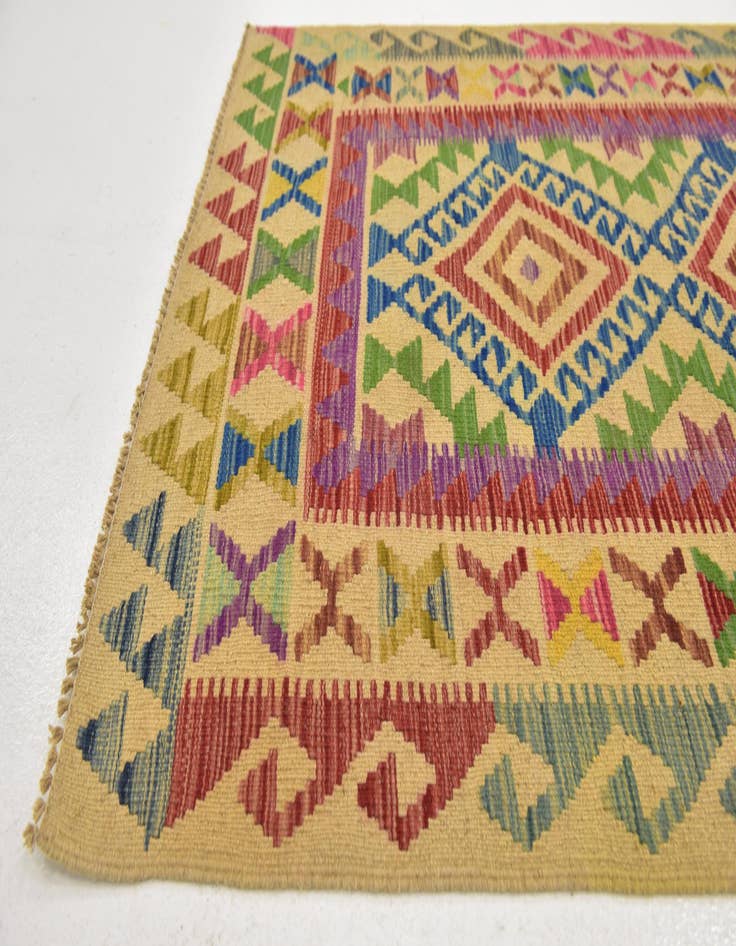 Detail image of  3' 4 x 6' 7  Hand Woven Kilim Maymana Wool Runner Rug