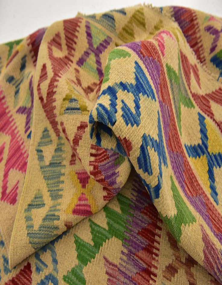 Detail image of  3' 4 x 6' 7  Hand Woven Kilim Maymana Wool Runner Rug