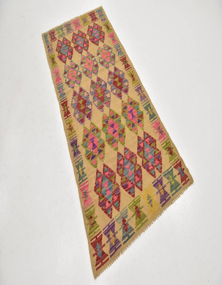 Detail image of  3' 2 x 6' 5  Hand Woven Kilim Maymana Wool Runner Rug