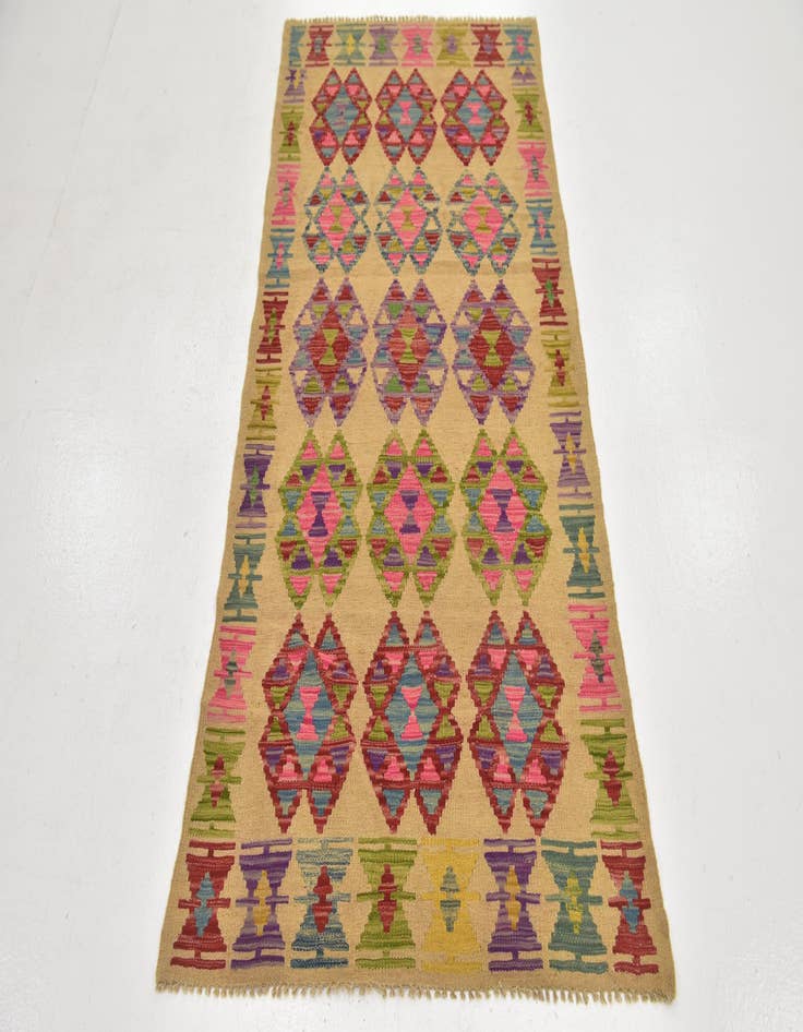 Detail image of  3' 2 x 6' 5  Hand Woven Kilim Maymana Wool Runner Rug