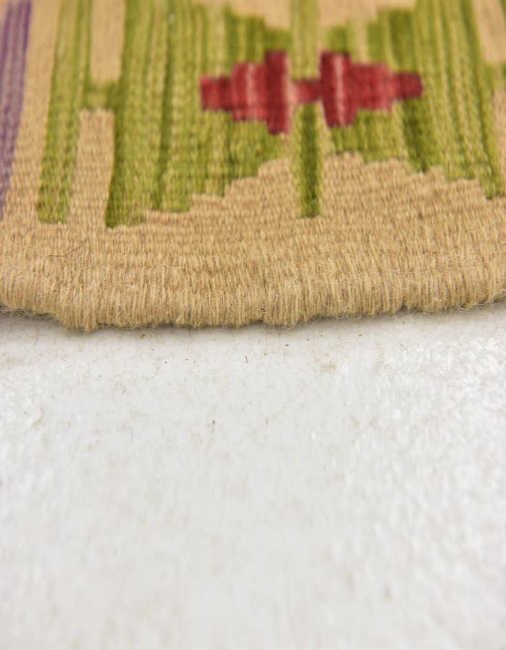 Detail image of  3' 2 x 6' 5  Hand Woven Kilim Maymana Wool Runner Rug
