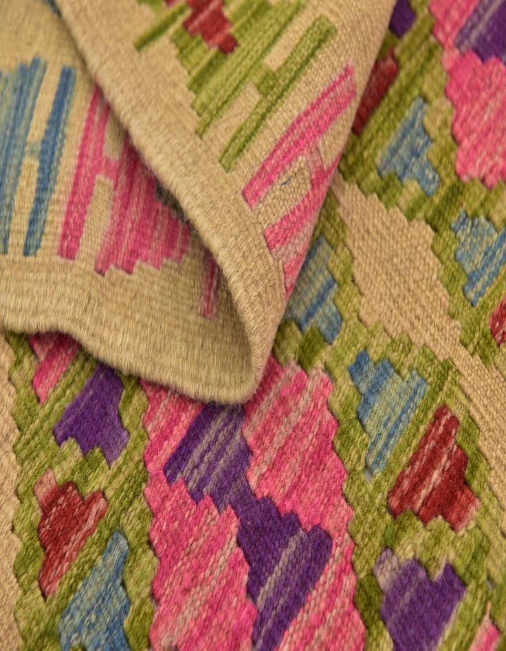 Detail image of  3' 2 x 6' 5  Hand Woven Kilim Maymana Wool Runner Rug