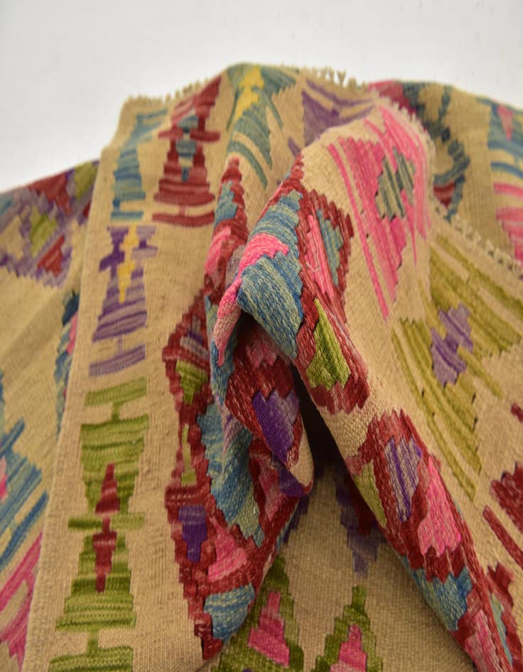 Detail image of  3' 2 x 6' 5  Hand Woven Kilim Maymana Wool Runner Rug