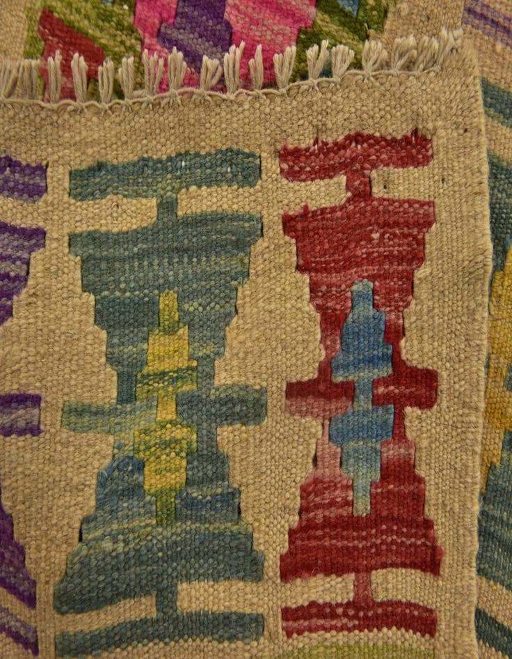 Detail image of  3' 2 x 6' 5  Hand Woven Kilim Maymana Wool Runner Rug