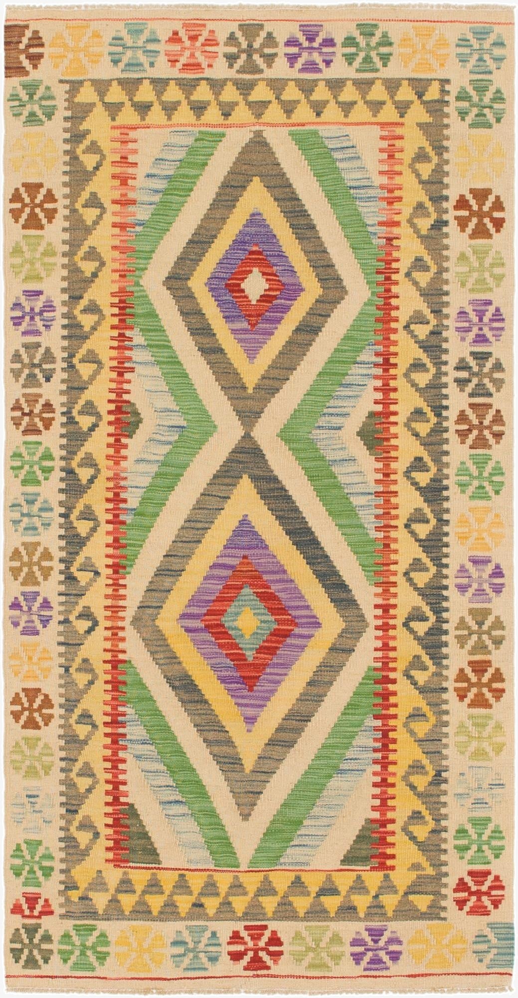  3' 3 x 6' 4  Hand Woven Kilim Maymana Wool Runner Rug