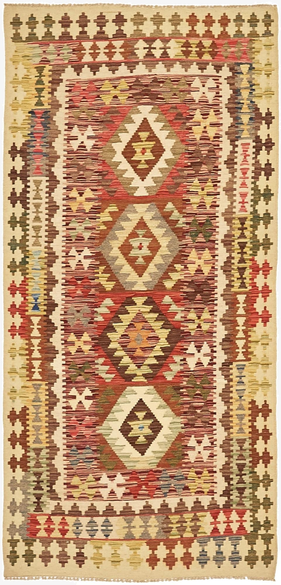  3' 2 x 6' 6  Hand Woven Kilim Maymana Runner Rug