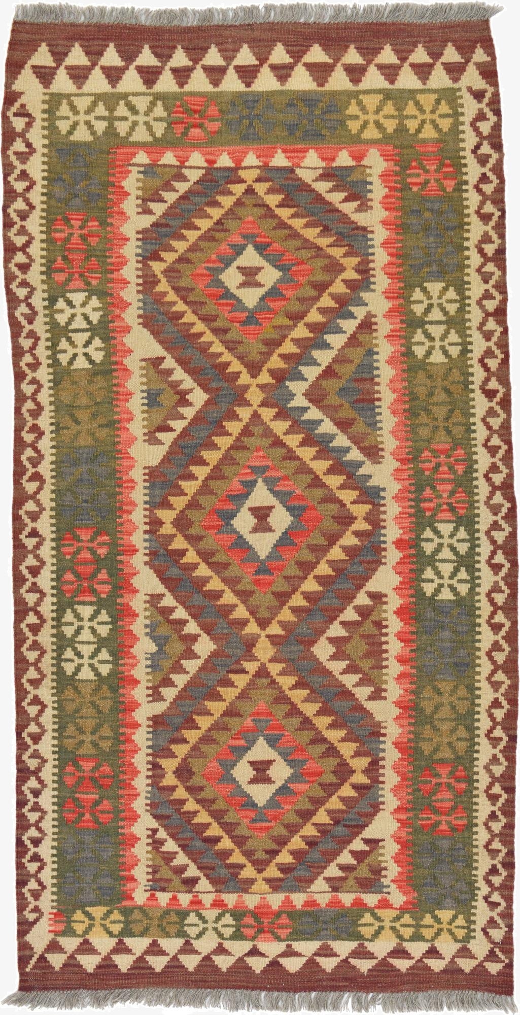  3' 4 x 6' 6  Hand Woven Kilim Maymana Wool Runner Rug