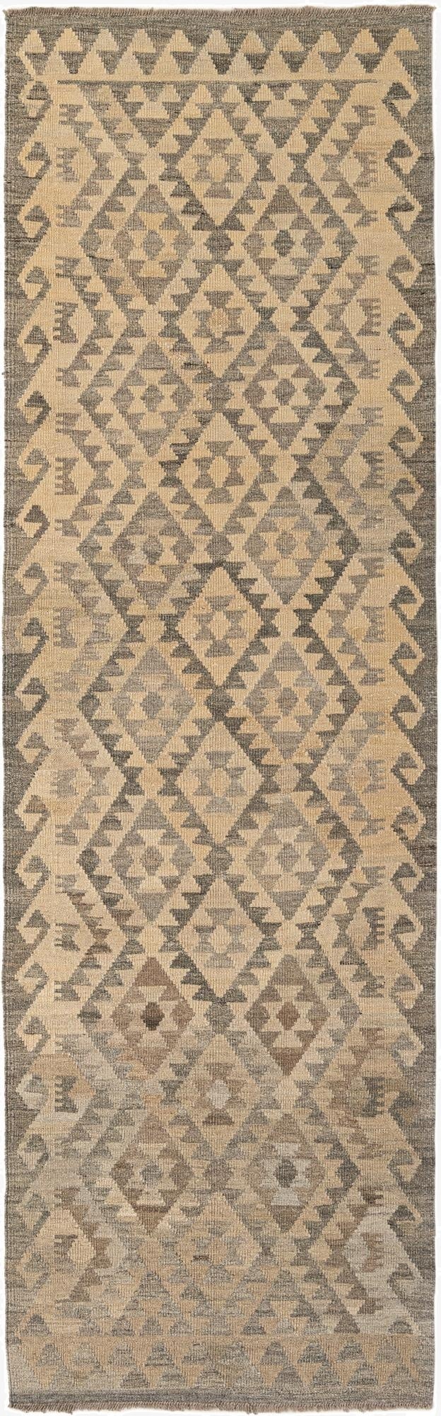  3' 1 x 9' 7  Hand Woven Kilim Maymana Wool Runner Rug