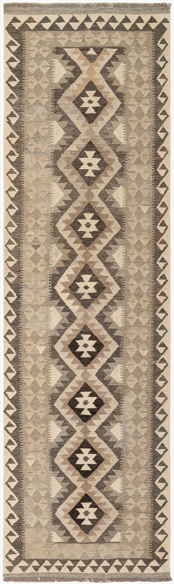  2' 9 x 9' 6  Hand Woven Kilim Maymana Wool Runner Rug