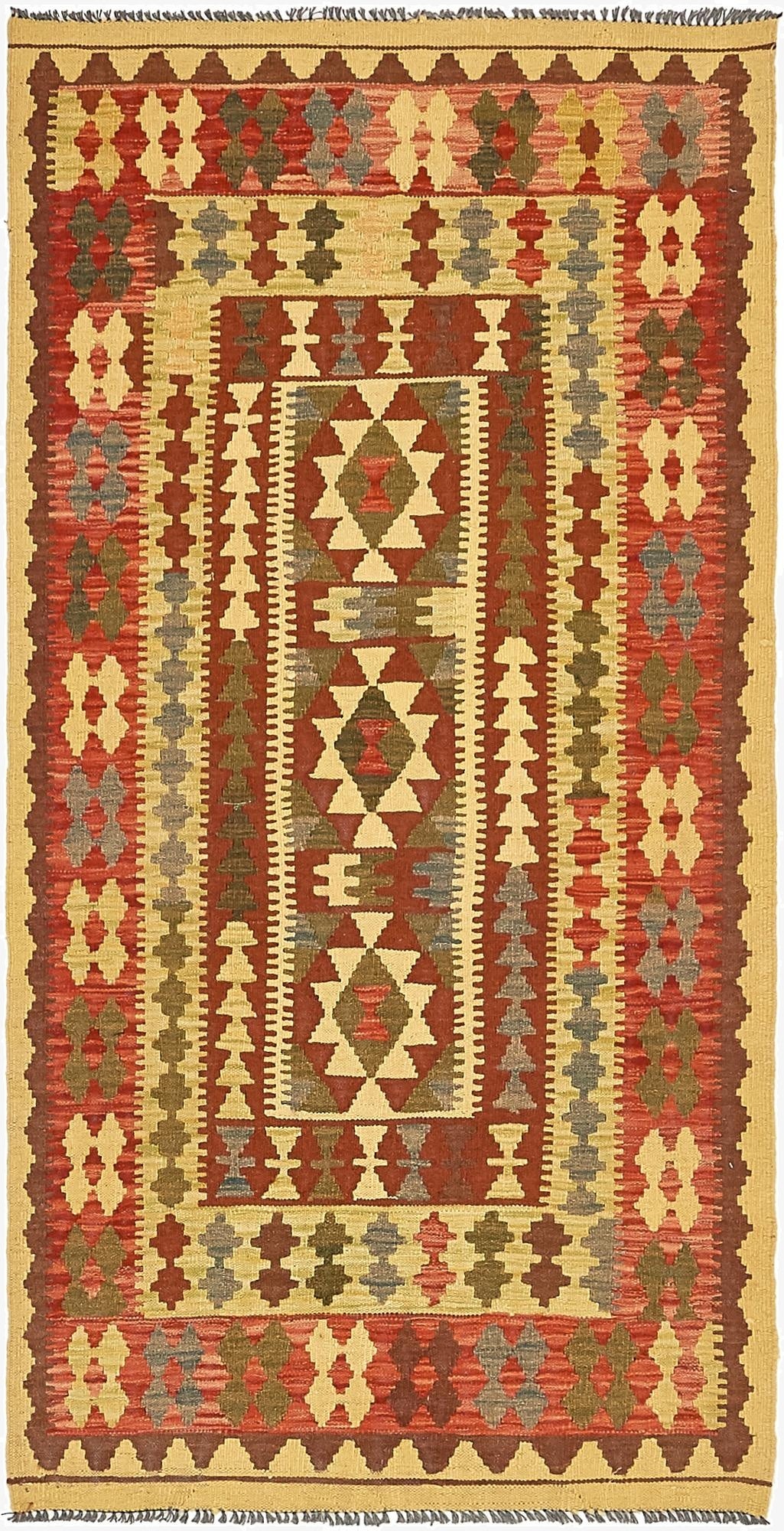  3' 2 x 6' 5  Hand Woven Kilim Maymana Wool Runner Rug