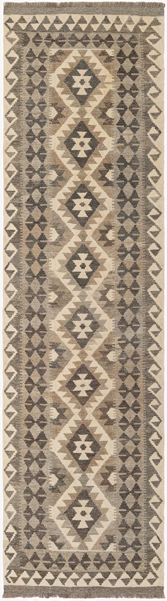  2' 9 x 9' 9  Hand Woven Kilim Maymana Wool Runner Rug