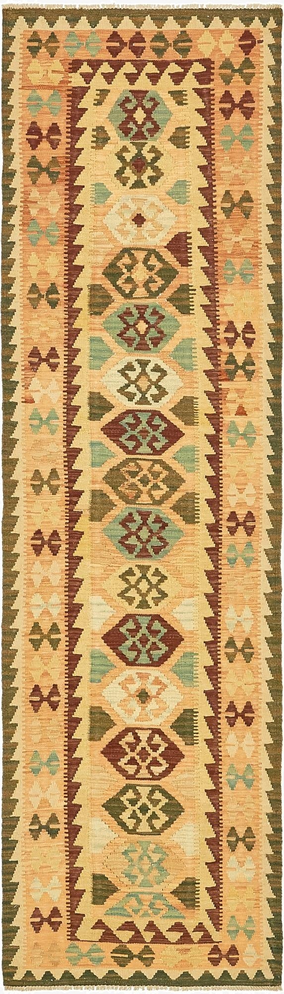  2' 7 x 9' 9  Hand Woven Kilim Maymana Wool Runner Rug