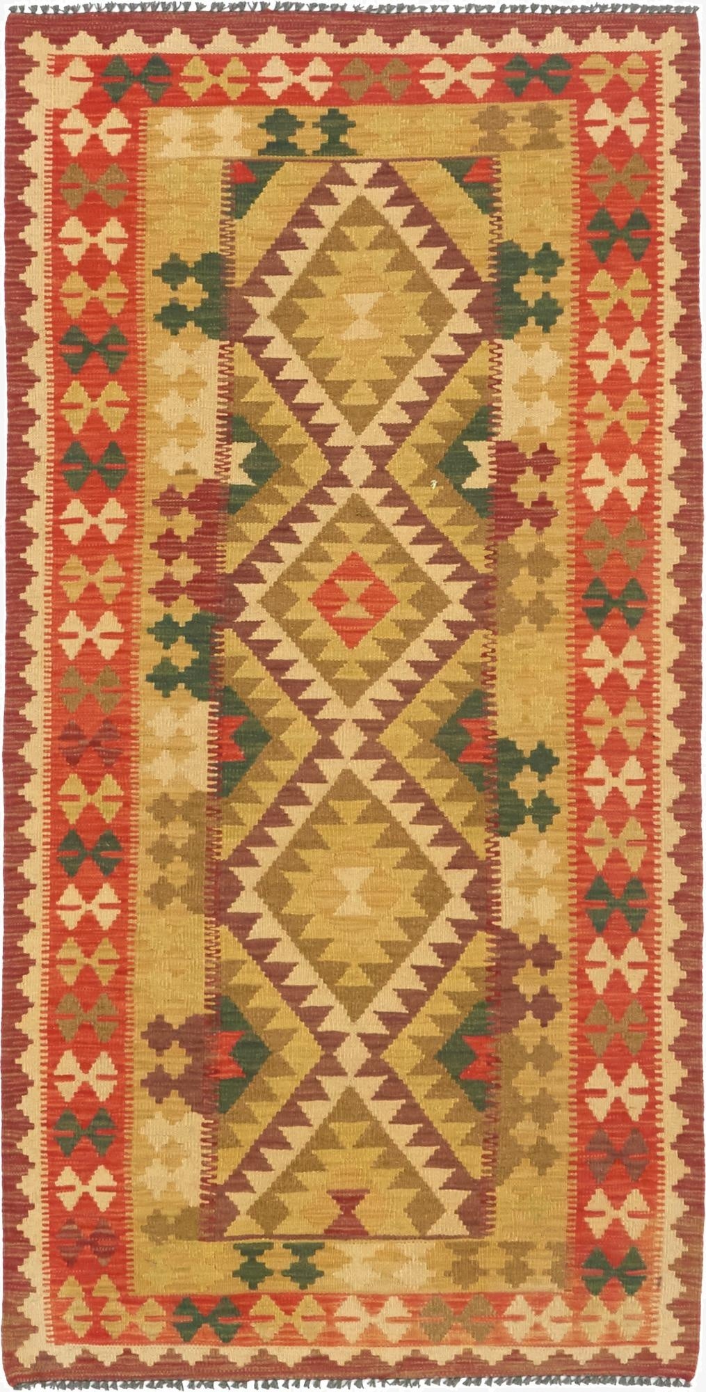  3' 4 x 6' 7  Hand Woven Kilim Maymana Wool Runner Rug