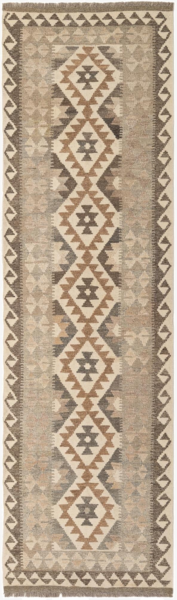  2' 9 x 9' 7  Hand Woven Kilim Maymana Wool Runner Rug