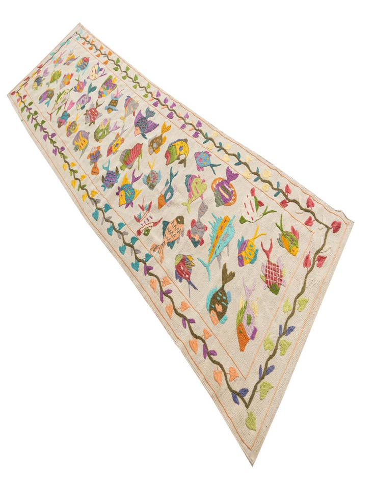 Detail image of  2' 8 x 9' 4  Hand Woven Kilim Suzani Wool Runner Rug