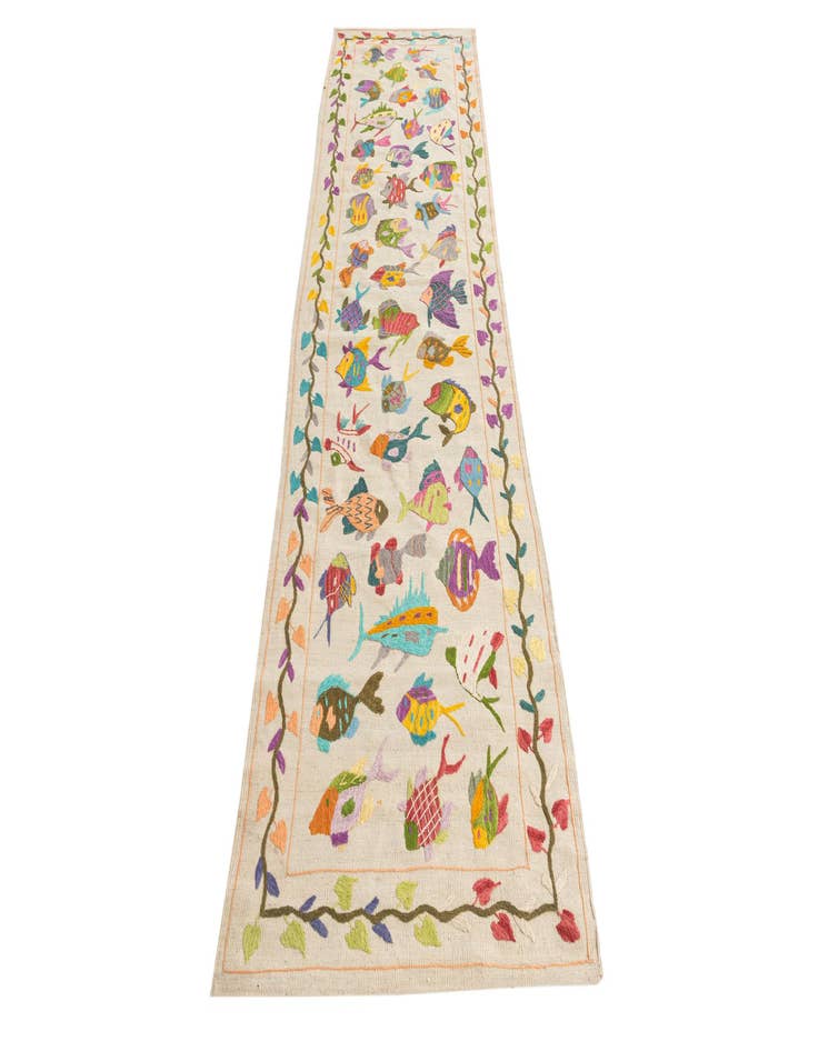 Detail image of  2' 8 x 9' 4  Hand Woven Kilim Suzani Wool Runner Rug