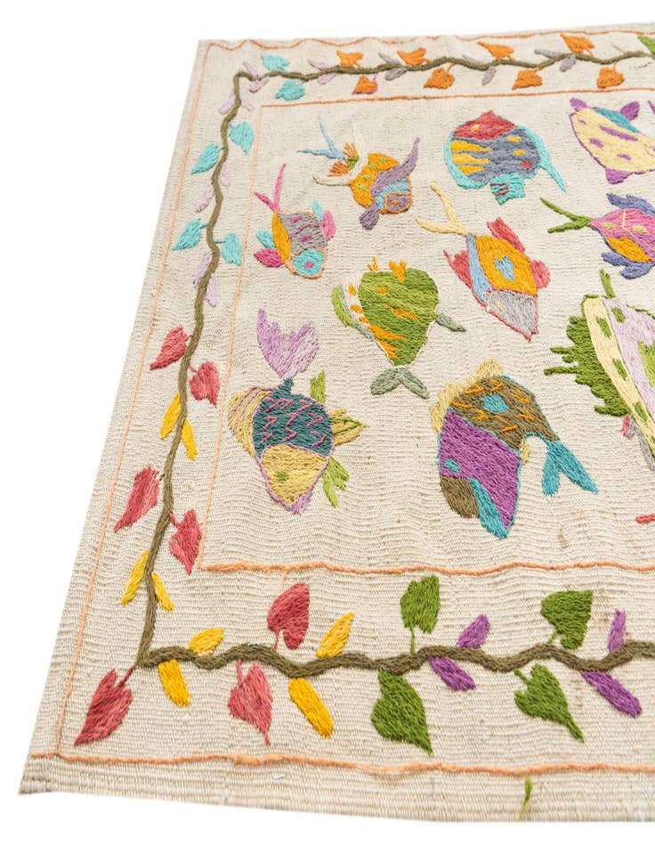 Detail image of  2' 8 x 9' 4  Hand Woven Kilim Suzani Wool Runner Rug