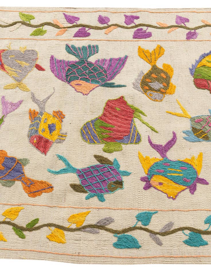 Detail image of  2' 8 x 9' 4  Hand Woven Kilim Suzani Wool Runner Rug