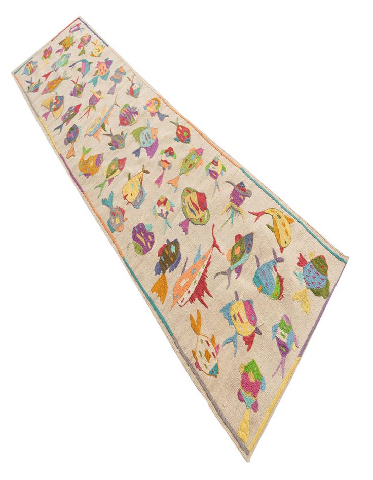 Detail image of  2' 5 x 9' 6  Hand Woven Kilim Suzani Wool Runner Rug