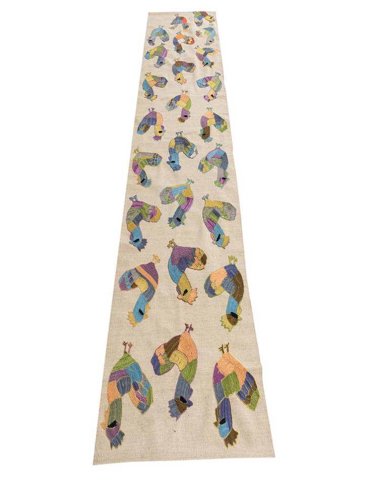 Detail image of  2' 8 x 9' 4  Hand Woven Kilim Suzani Wool Runner Rug