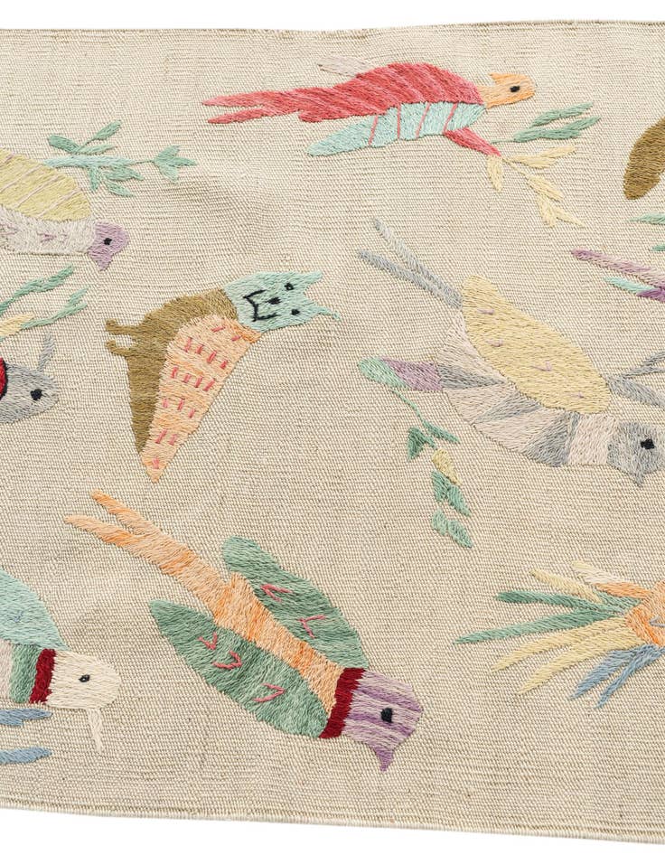 Detail image of  2' 4 x 9' 4  Hand Woven Kilim Suzani Wool Runner Rug