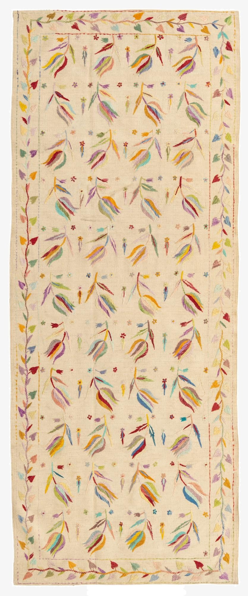  3' 9 x 9' 5  Hand Woven Kilim Suzani Wool Runner Rug