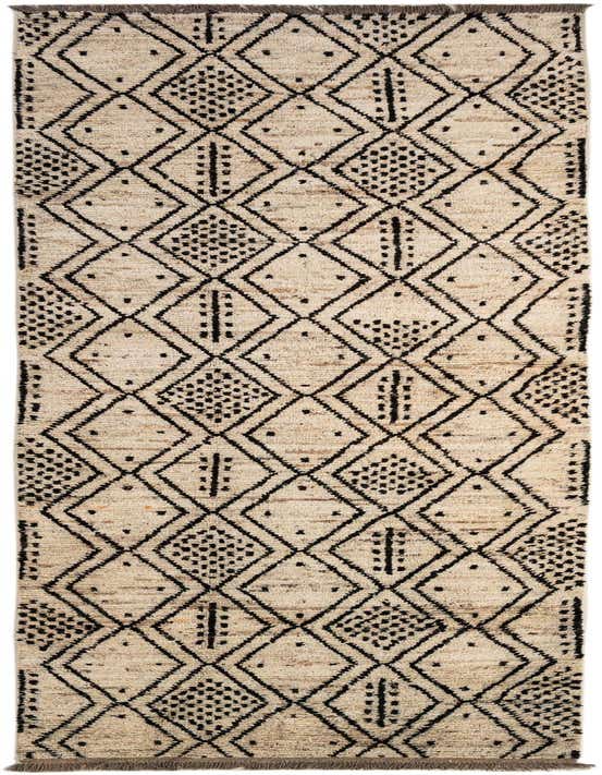 A 12 Ft Moroccan runner rug in cream with a black tribal diamond pattern, ideal for a hallway.