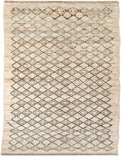 A 16 ft ivory wool runner rug with a tribal diamond pattern in dark brown and subtle blue, perfect for a hallway.