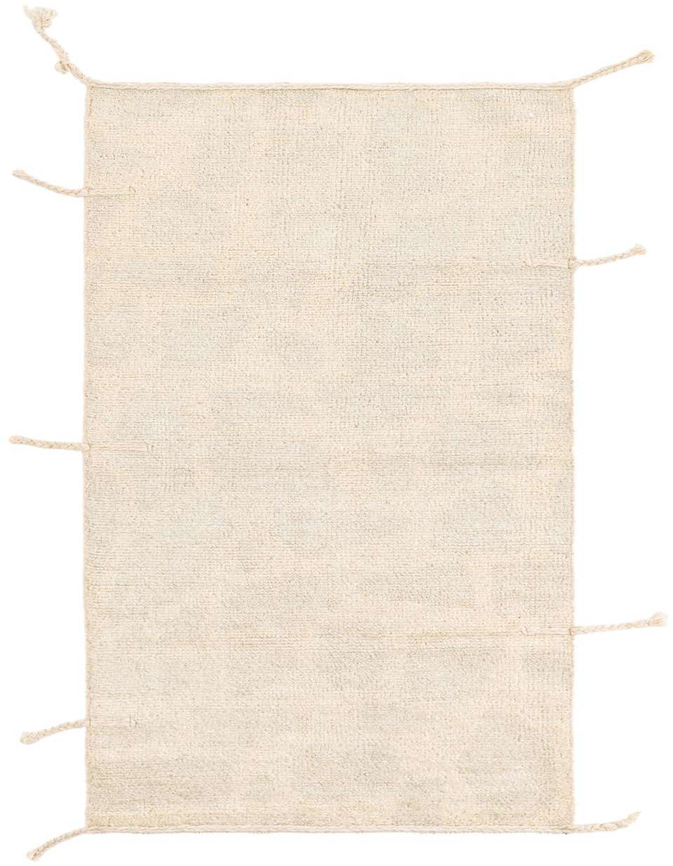 A 6 ft ivory runner rug with a thick shag pile and braided tassels on the sides, perfect for a hallway.