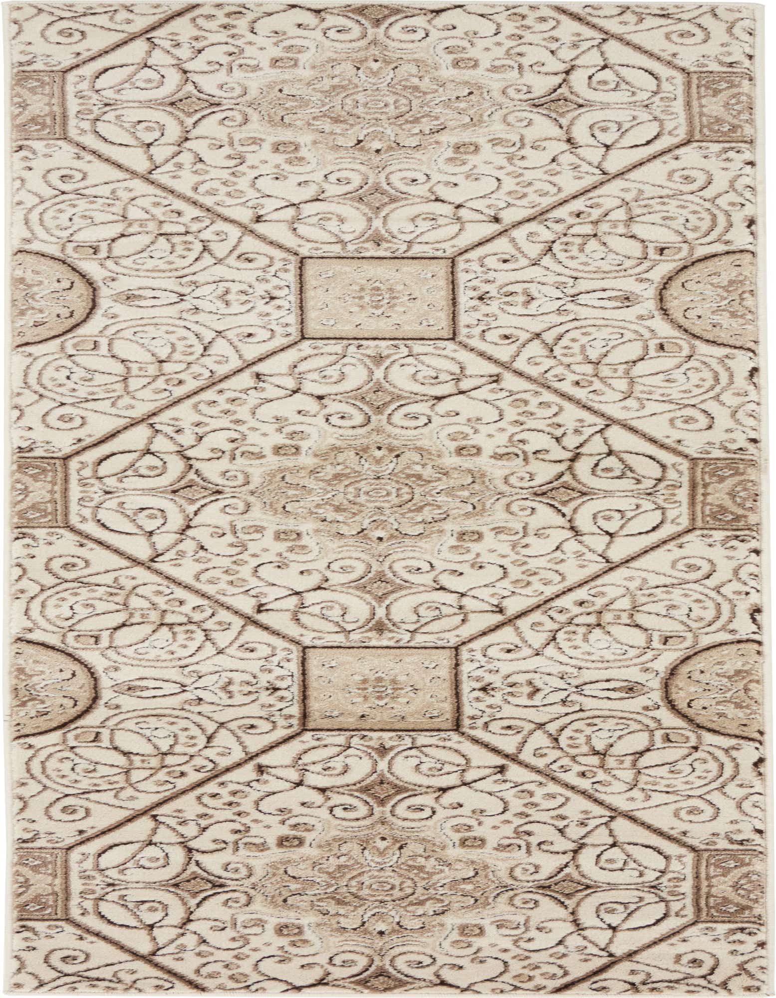 A 6 ft runner rug from the Rugs.com Nepal collection, featuring an ivory background with a detailed traditional botanical pattern in shades of cream and brown, ideal for a hallway.