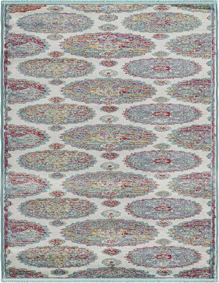 A 12 ft runner rug featuring a bohemian floral pattern in ivory, cream, red, yellow, and teal, perfect for a hallway.