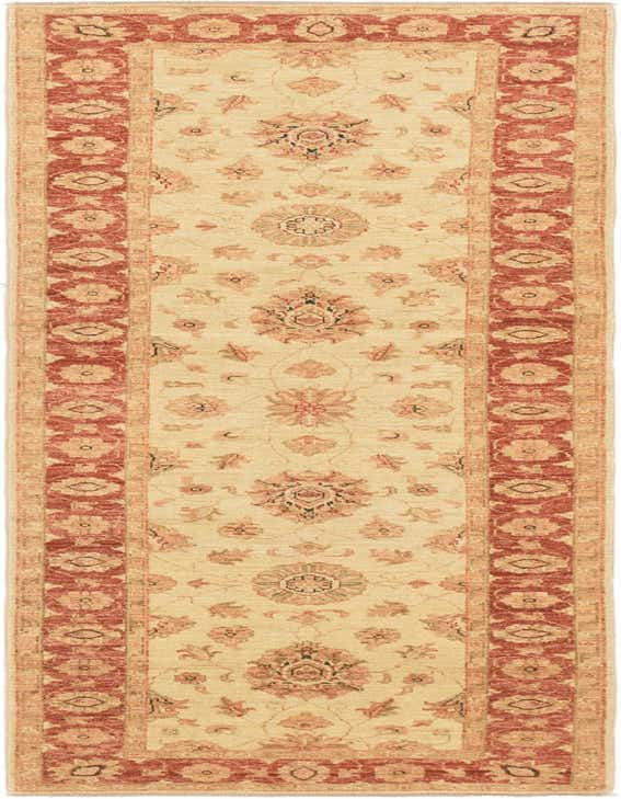 A 10 ft runner rug in ivory and cream with a traditional botanical pattern and a bold red-orange border, ideal for a hallway.