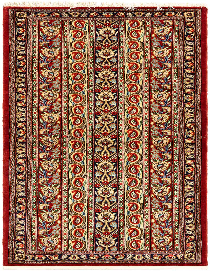 A 6 ft runner rug featuring a traditional Persian pattern with ivory, red, and blue floral motifs and paisley designs.