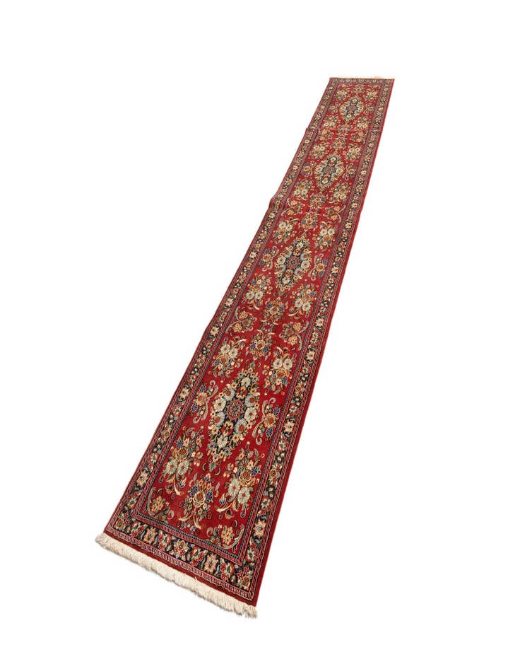 Detail image of  2' 7 x 13' 11  Hand Knotted Qom Persian Runner Rug